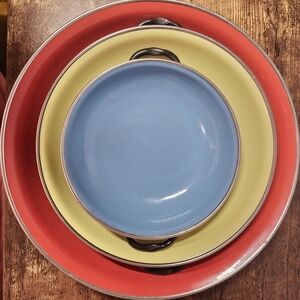 Vintage Mid Century Modern Enamel Paella Pans set Made in Yugoslavia sauce pans